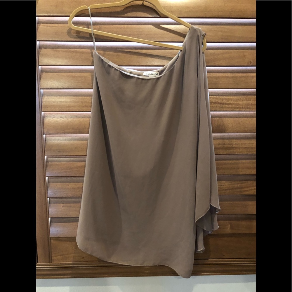 Off the shoulder tan dress.  Size L